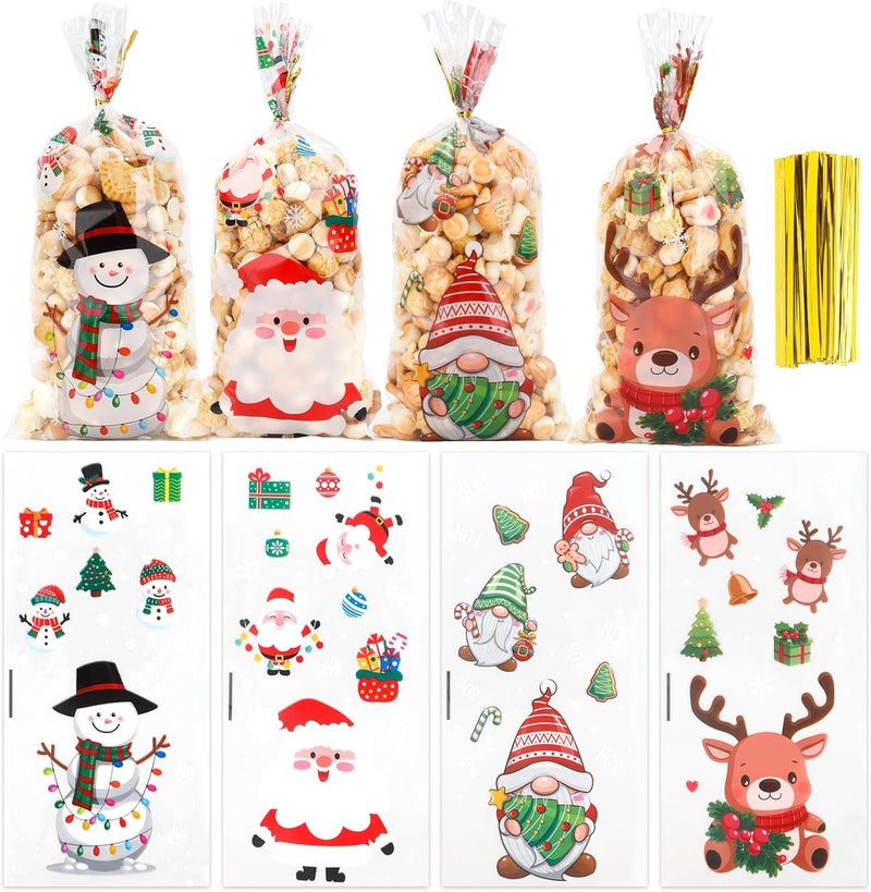 Luktastic Christmas Treat Bags, 200Pcs Christmas Candy Bags, Xmas Cellophane Treat Bags with Twist Ties, Xmas Cellophane Gift Bag Cookie Bags Goodie Bag for Winter Xmas Holiday Party Favors Supplies - Image 1